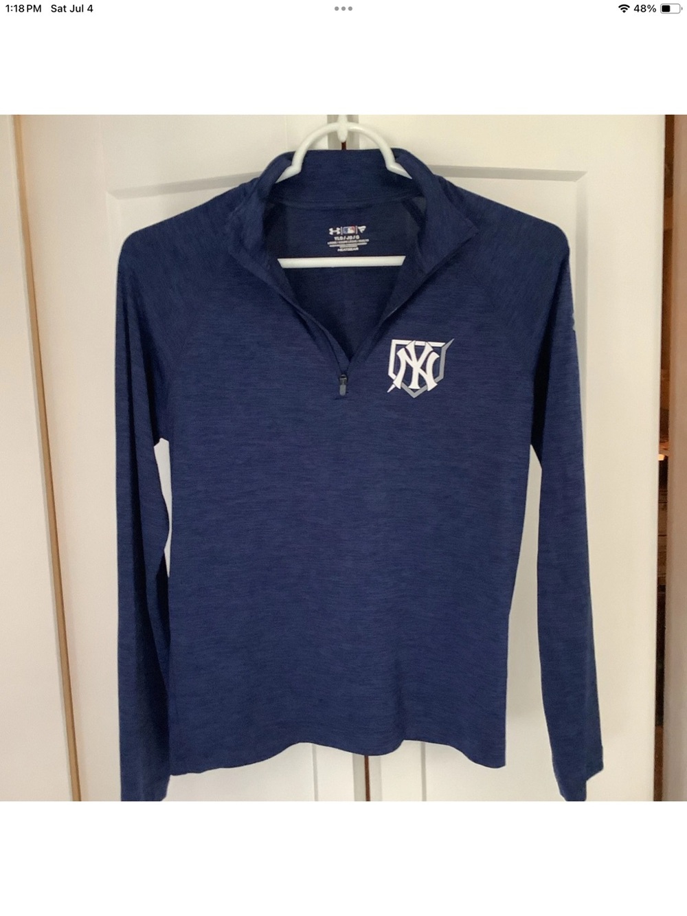 Youth Large Under Armour Navy Blue Quarter-Zip Pullover with NY Yankees Logo
